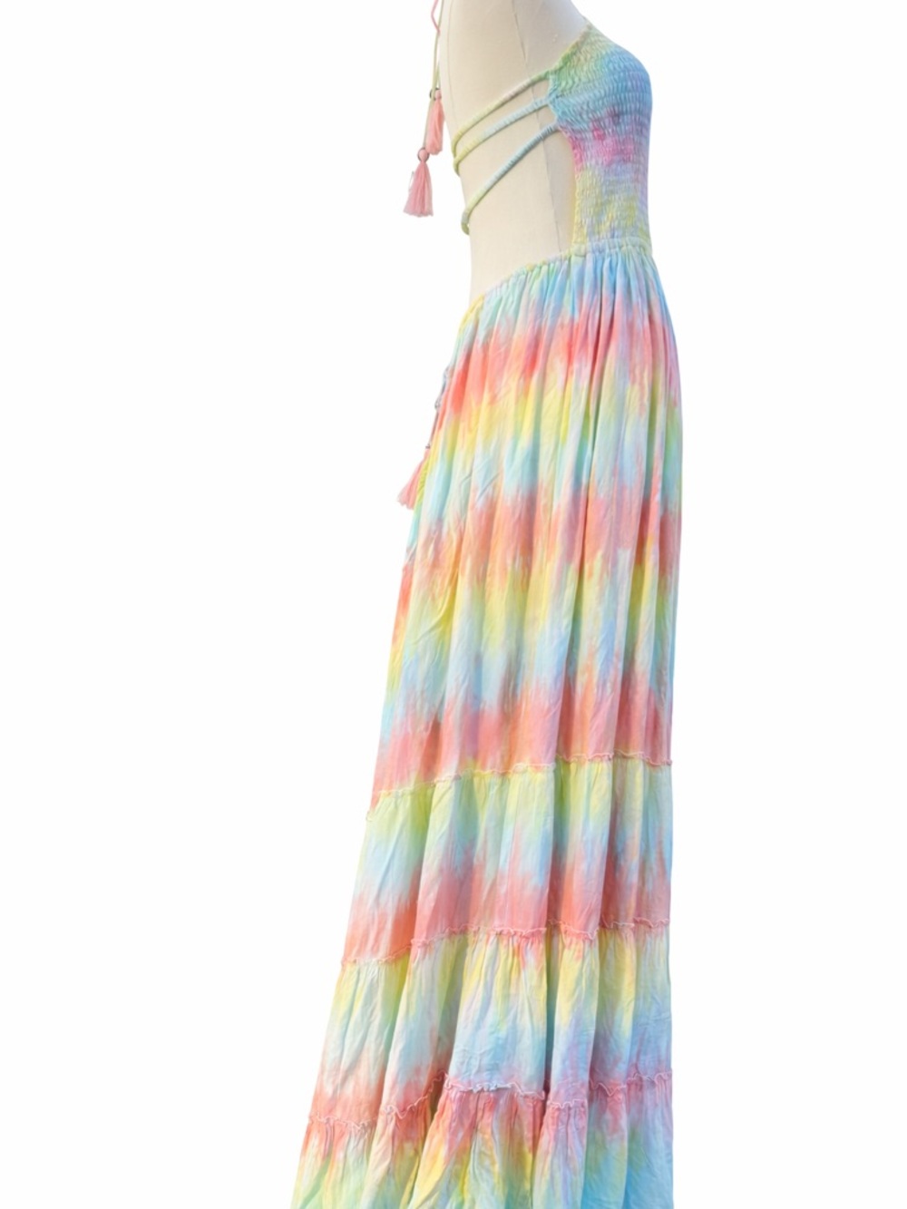 🌺 Tiare Hawaii Naia Smocked Halter Maxi Dress Bali Summer Boho Beach Resort ☀️ - Picture 7 of 12
